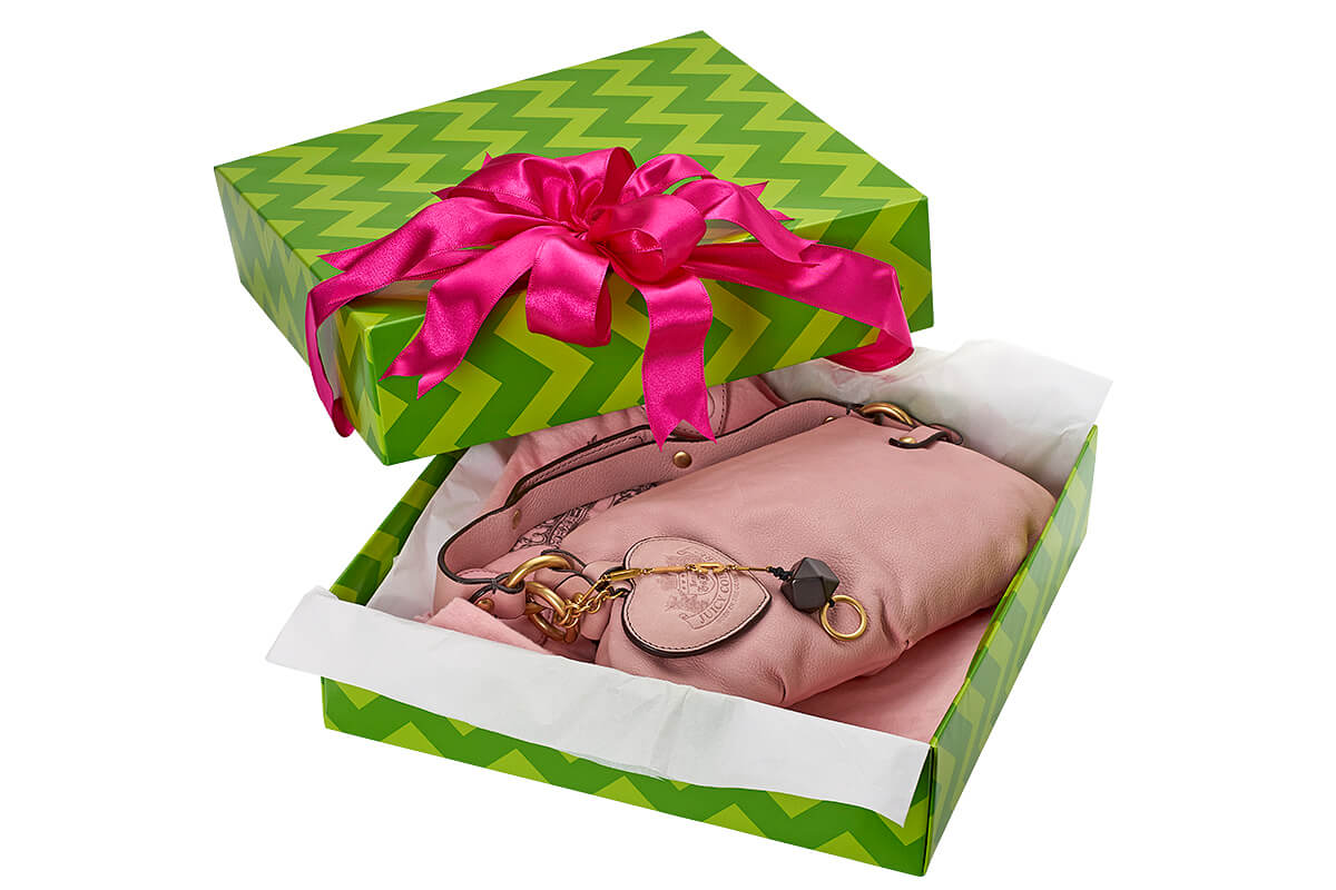 Large Gift Box – Balloon Print, Open with contents