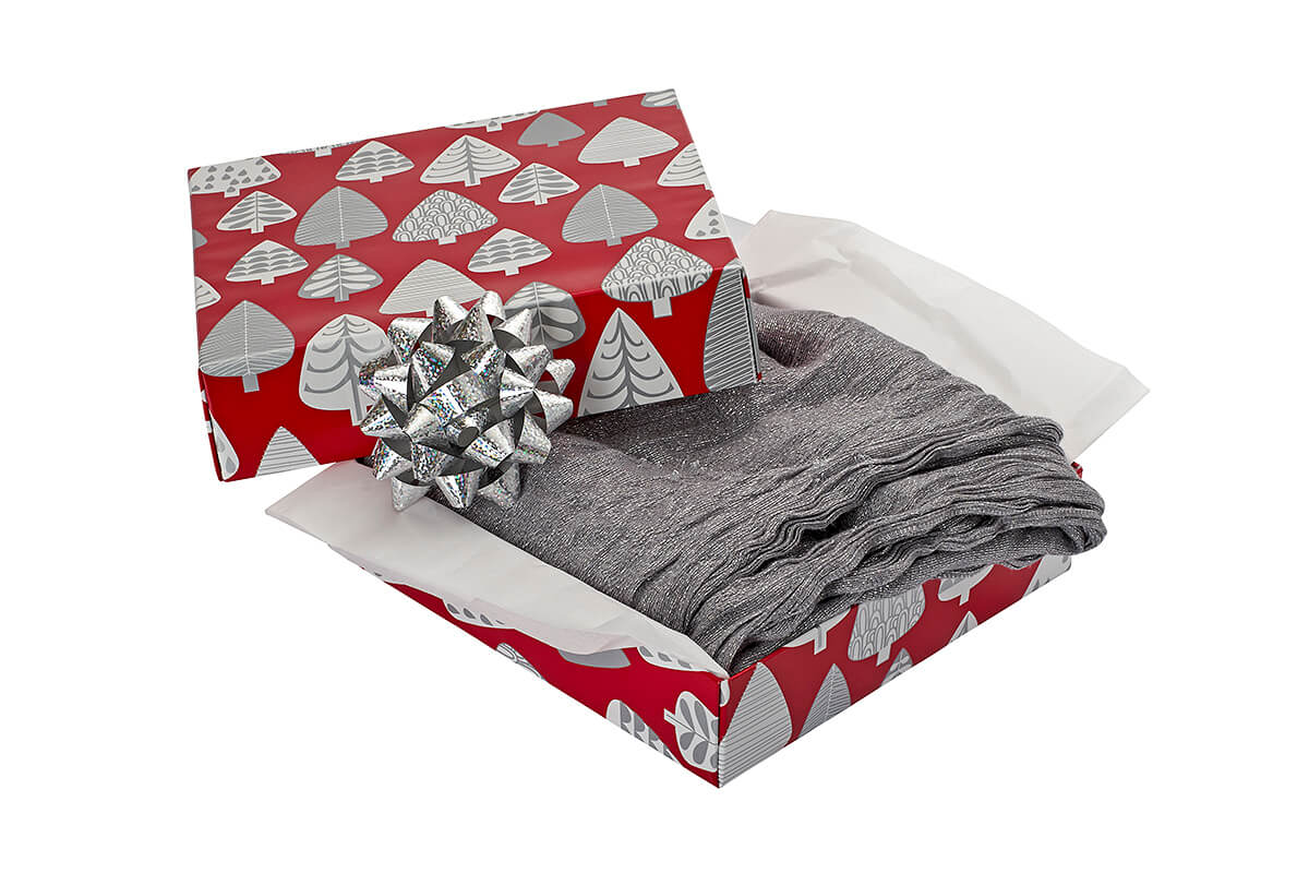 Medium Gift Box – Zebra Print, Open with contents